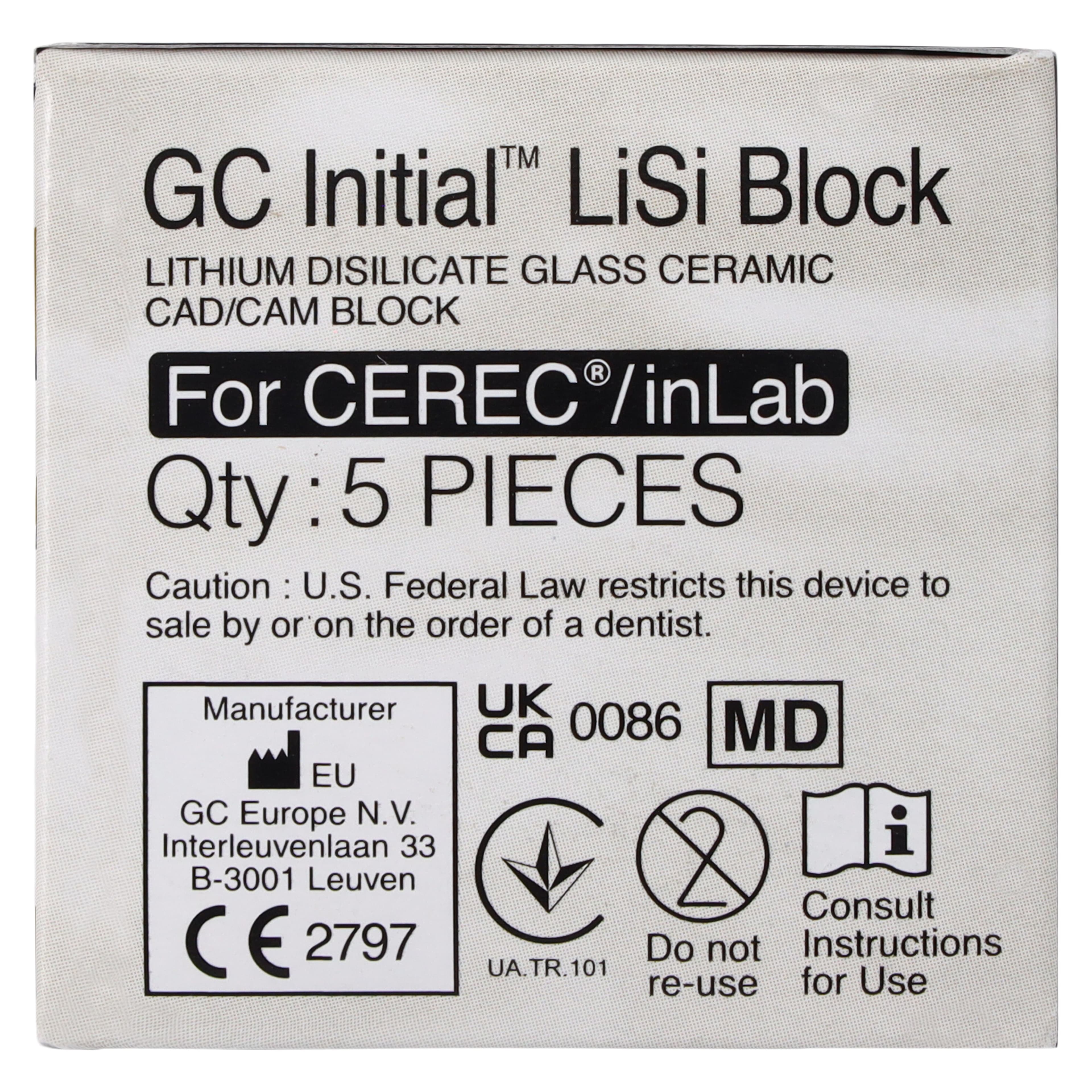 GC Initial LiSi Block Size 14 for CEREC, Shade Bleach, Lithium Disilicate CAD/CAM Block, 5/Box thumbnail 4