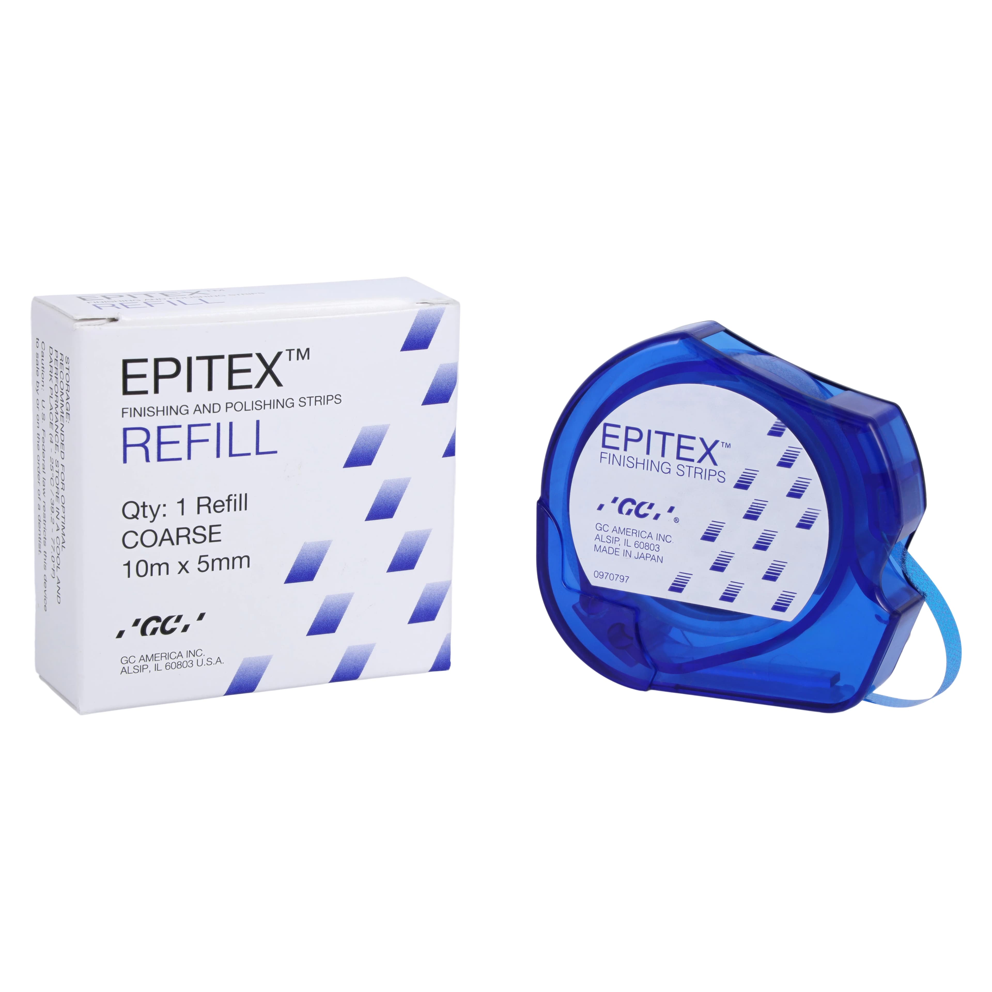 Epitex Finishing and Polishing Strips Refill, Coarse (Blue), 5mm x 10m Reel, 473011 - Epitex Strips Refill Coarse 10m Blue Refill Pk - Image 1