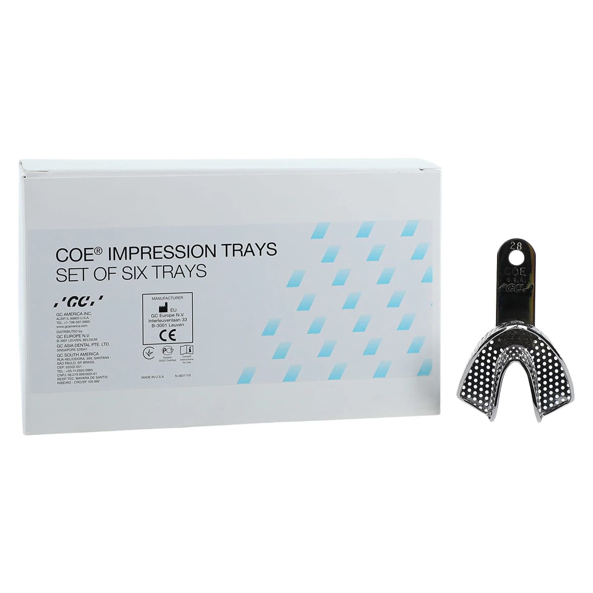 GC America Coe Nickel-Plated Perforated Pedodontic Impression Trays, Full Set of 6 (#7, #9, #14, #22, #24, #28), 260016 - Pedo Perforated Trays 6/Pkg - Image 1