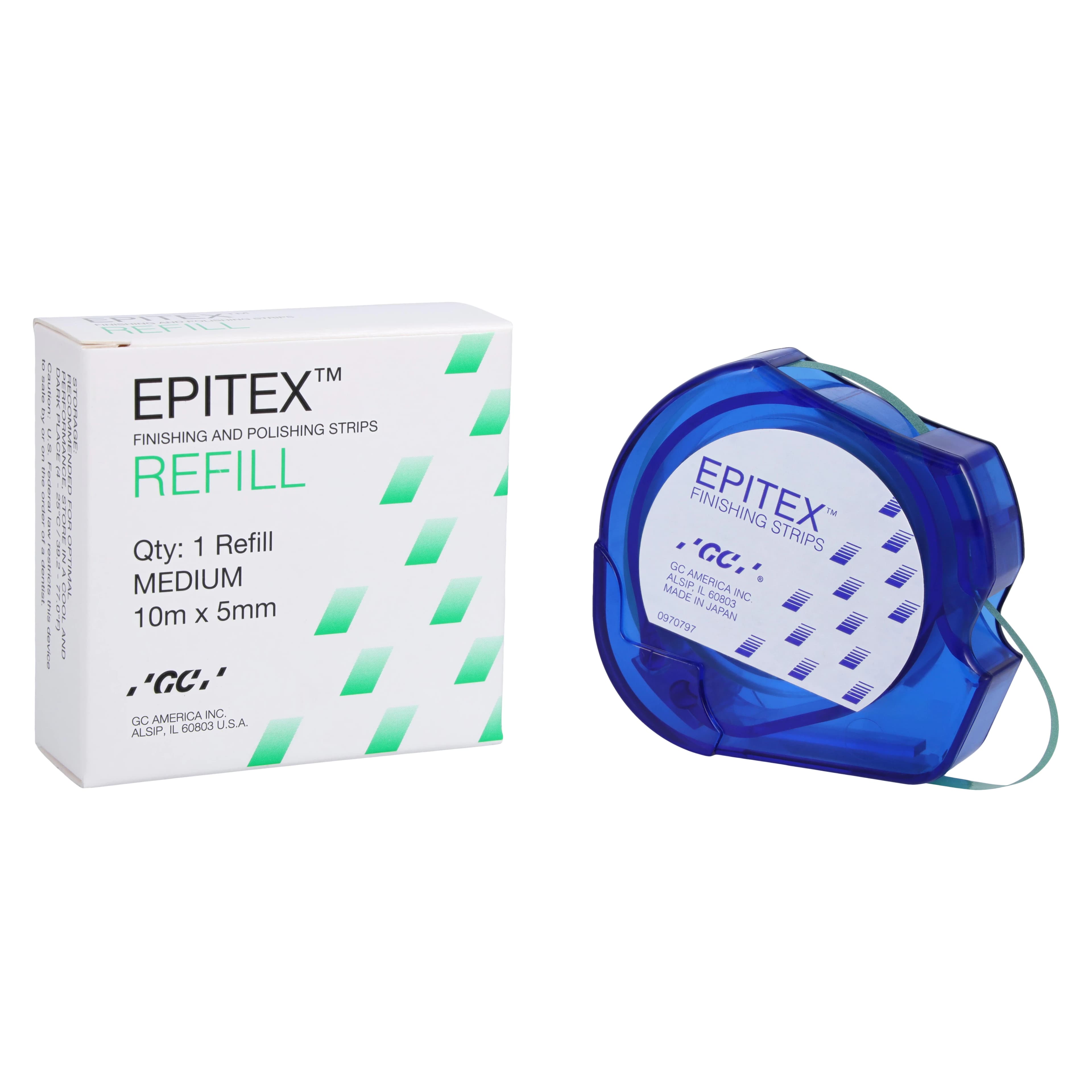 Epitex Finishing and Polishing Strips Refill, Medium (Green), 5 mm x 10 m Reel, 1/Pk, 473021 - Epitex Strips Refill Medium 10m Green Refill Pk - Image 1