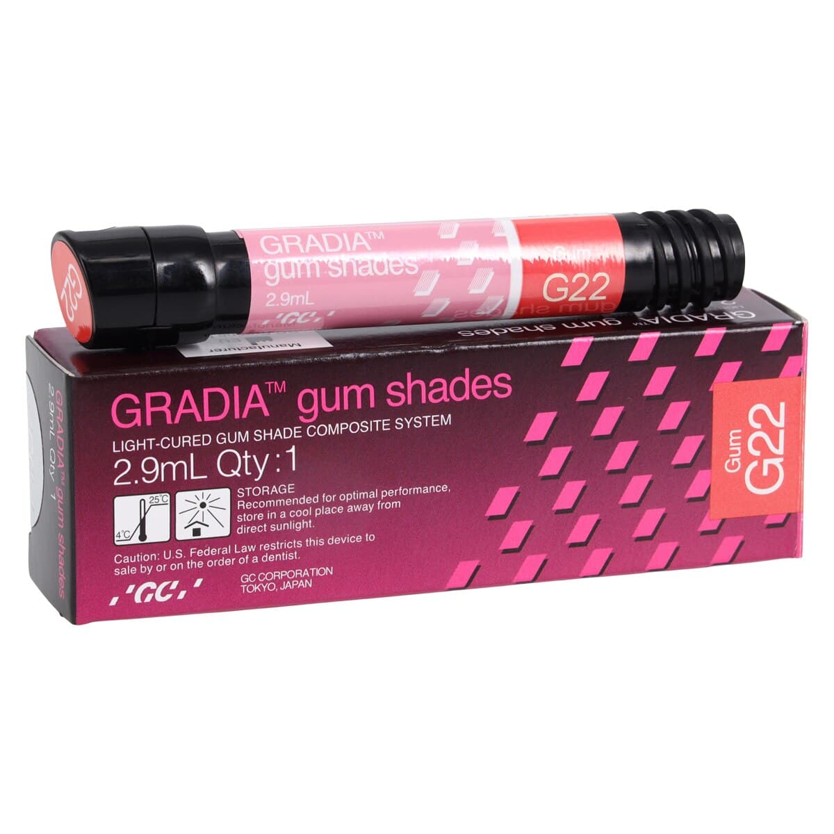 GC GRADIA Gum Opaque G22, 2.9 ml Syringe, Light-Cure Composite, 001896 - GRADIA Gum Shades - Image 1