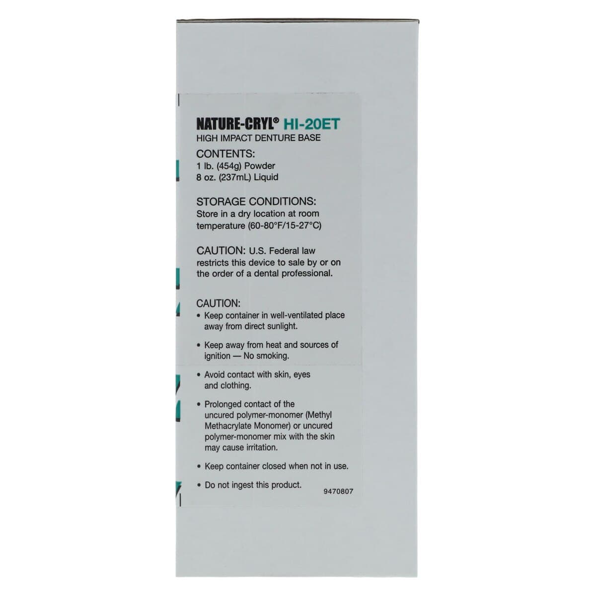 Nature-Cryl HI-20ET Ultra High Impact Heat Cured Denture Resin, COE-LOR Moderate Shade, 1:1 Package (1 lb Powder & 8 oz Liquid), 349712 thumbnail 2