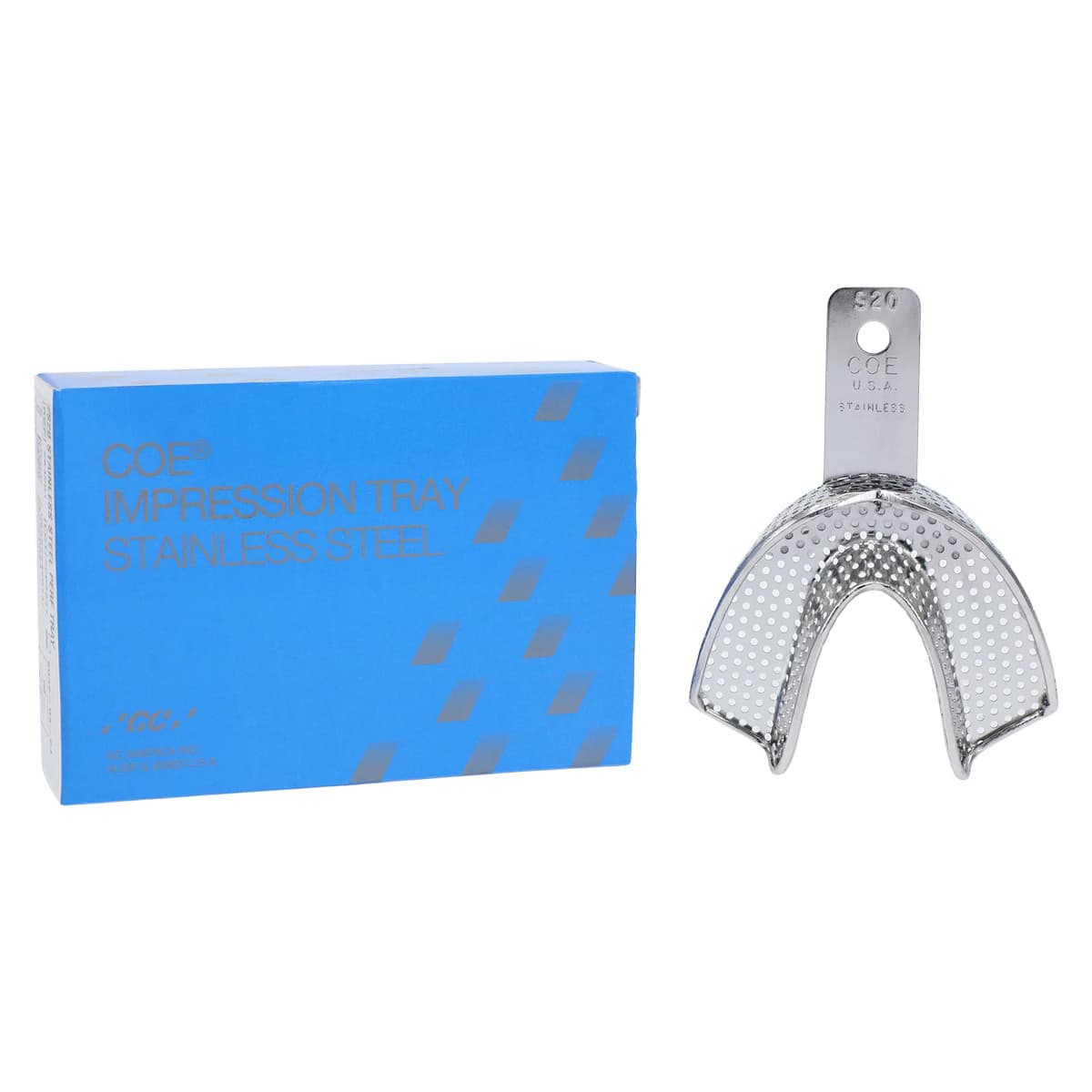 GC America COE Regular Perforated Stainless Steel Impression Tray, #S20 Lower, Large, 1 Each, 264201 - COE Regular Perforated Metal Trays - Image 1