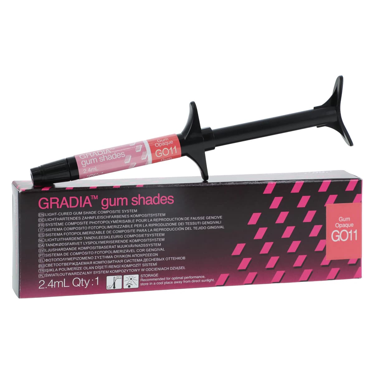 GC Gradia Gum Opaque GO11 Light Cure Composite Syringe, 2.4 mL, Each - Gradia® Indirect Restoration System 2.4 mL Syringe Gum GO11 Each - Image 1