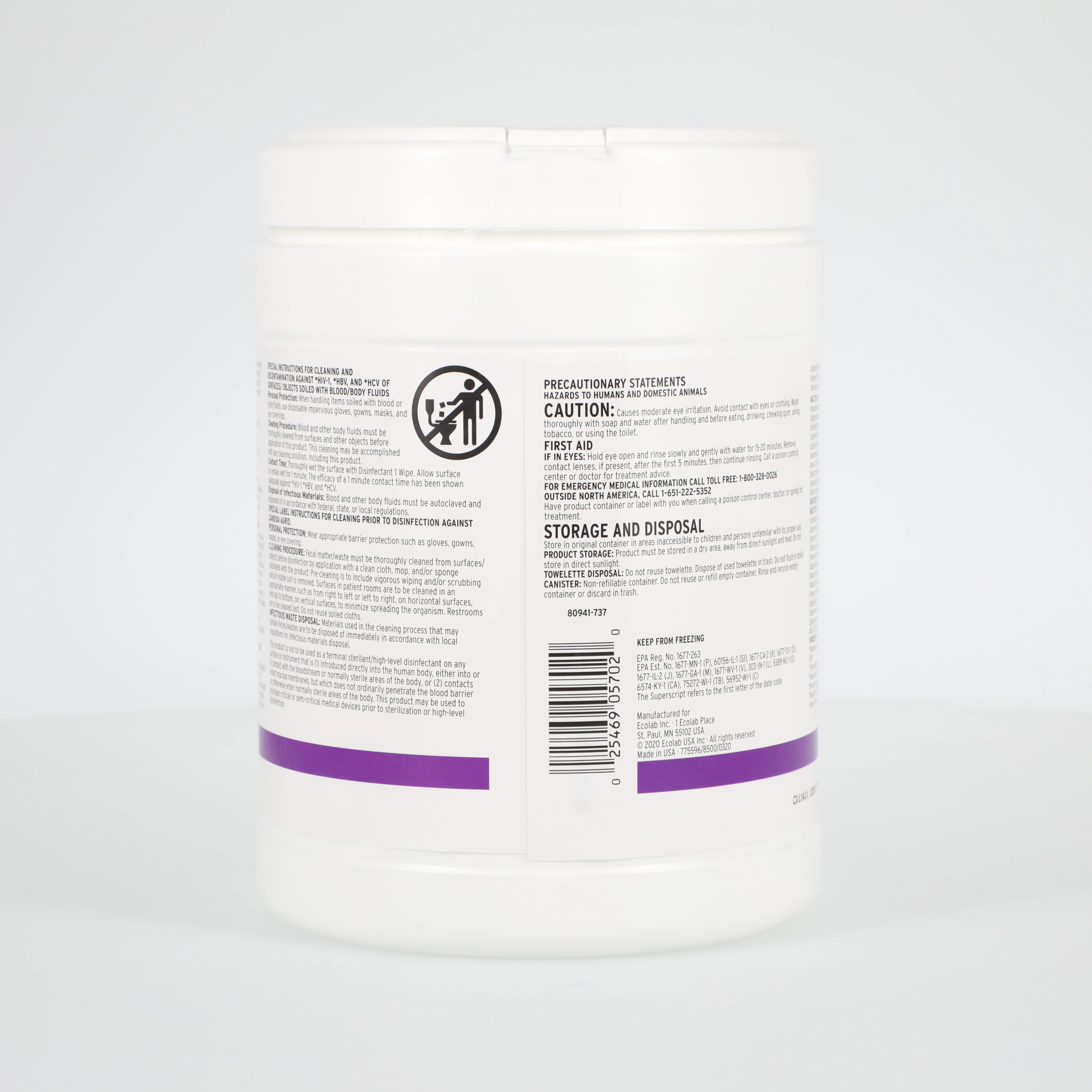 Ecolab Disinfectant 1 Surface Disinfectant Wipes, Standard Size (6 in x 6.75 in), 220/Canister thumbnail 3