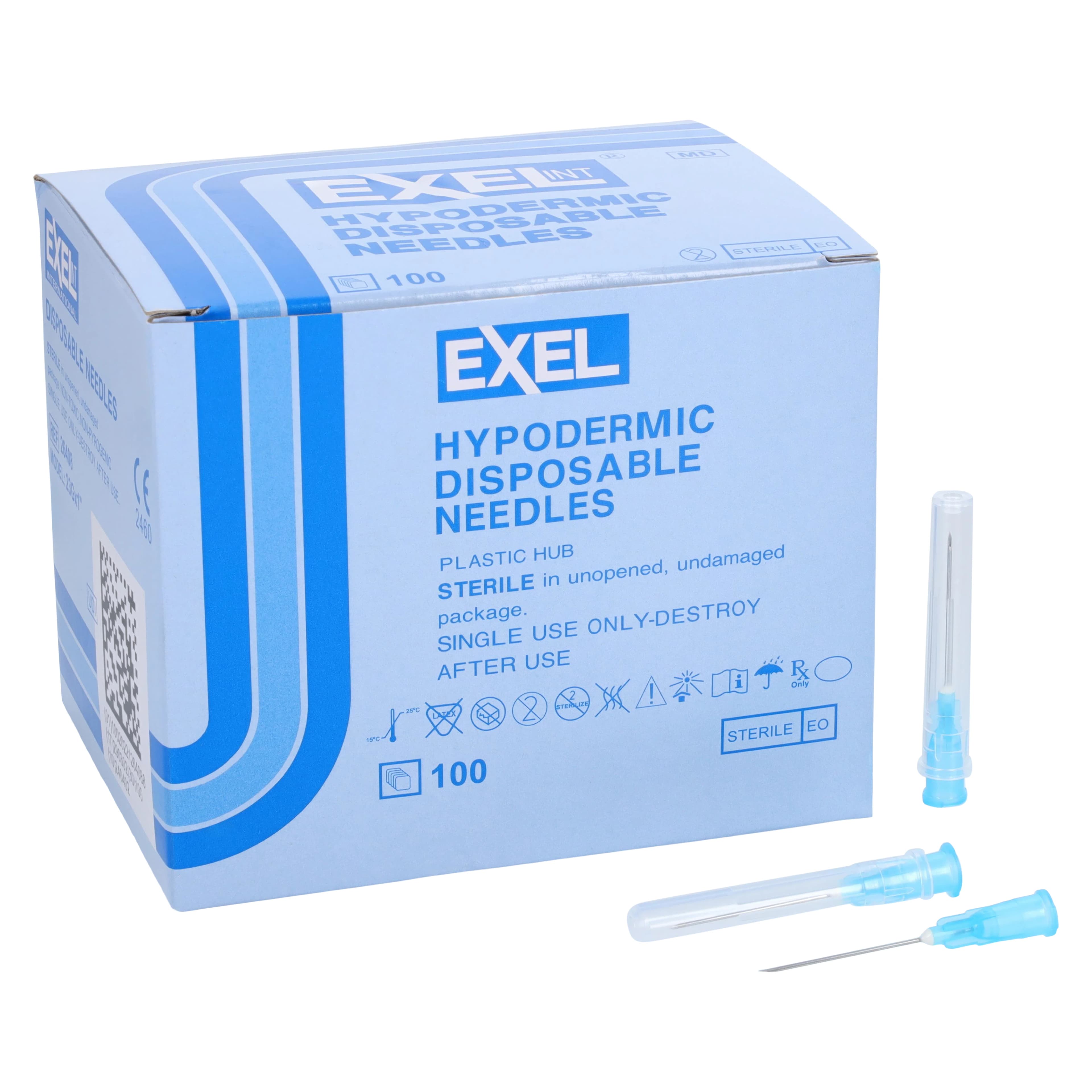 Exel Needle Disposable, Hypodermic, 23G x 1", Light Blue, Sterile, Non-Latex, 100/Box - Needle Disposable - Image 1