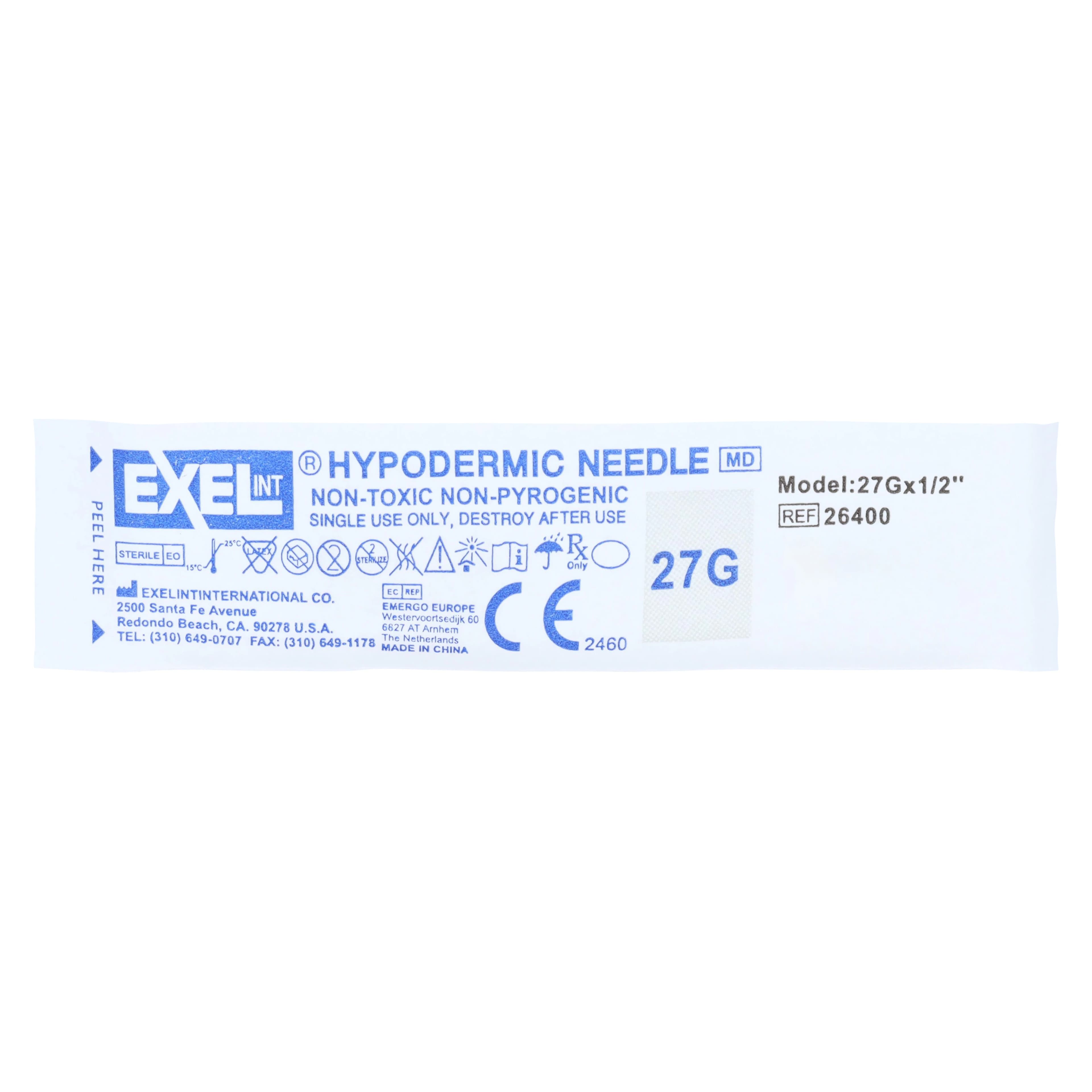 Exel Needle Disposable, Hypodermic, 27G x 1/2", Gray, Conventional Bevel, Sterile, Non-Latex, 100/Box thumbnail 6
