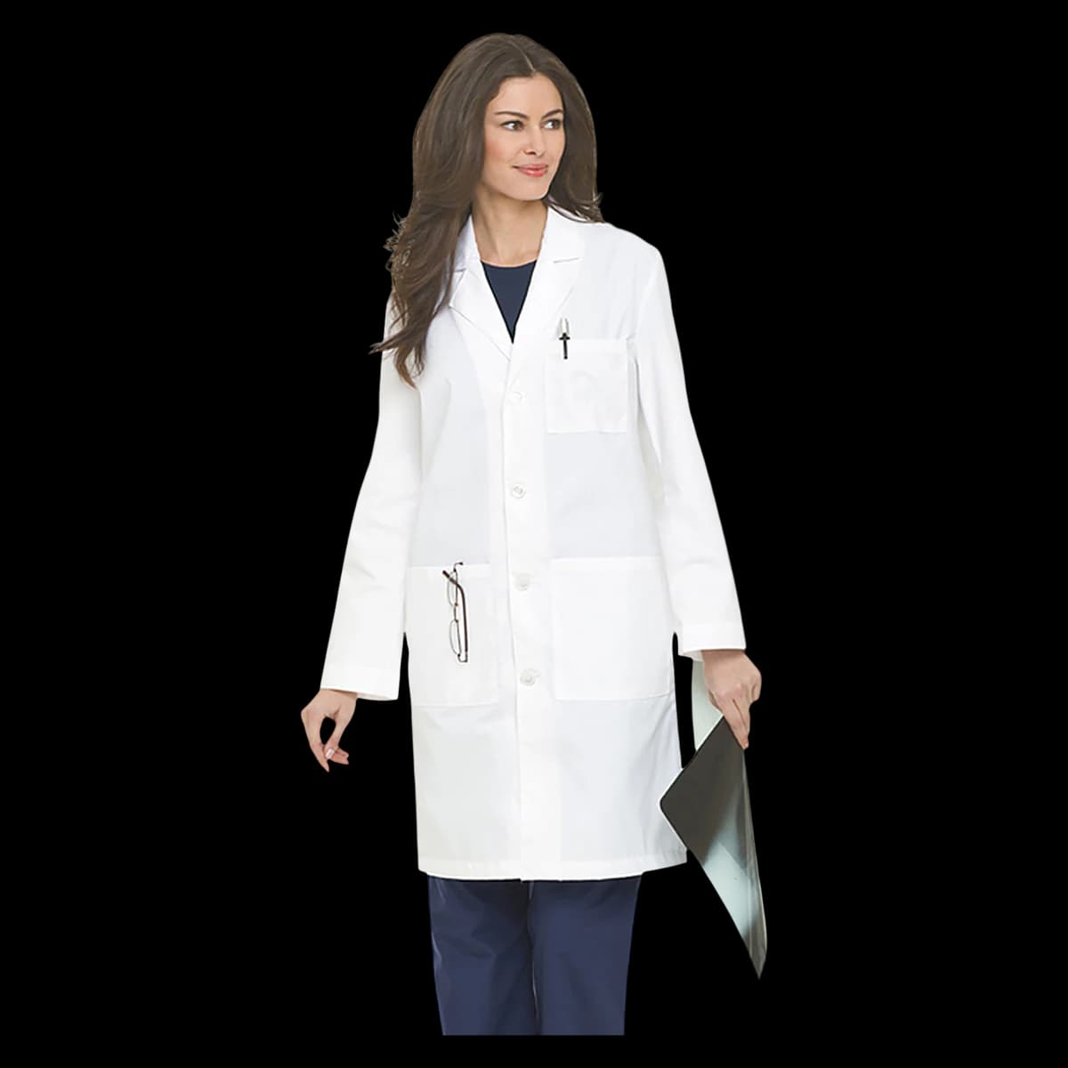 Landau Uniforms Unisex Lab Coat, White, 37" Long, X-Small, 65% Polyester / 35% Cotton, 3 Pockets, Reusable - Lab Coat Mens White 37" - Image 1