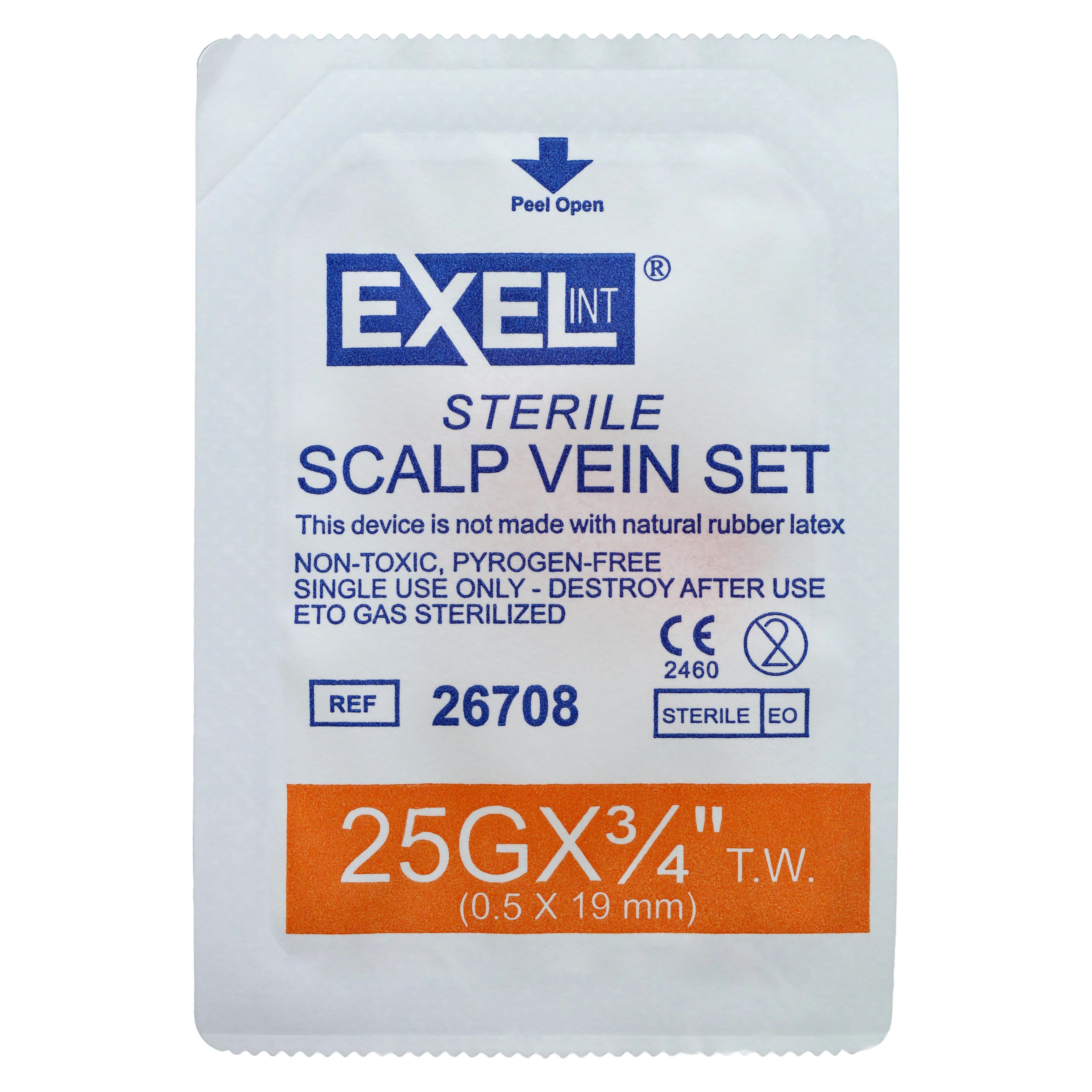 Exel Scalp Vein Set, 25 Gauge, 3/4" Needle, 12" Tubing, Siliconized Stainless Steel, Sterile, Latex-Free, DEHP-Free, Orange, 50/Box thumbnail 3