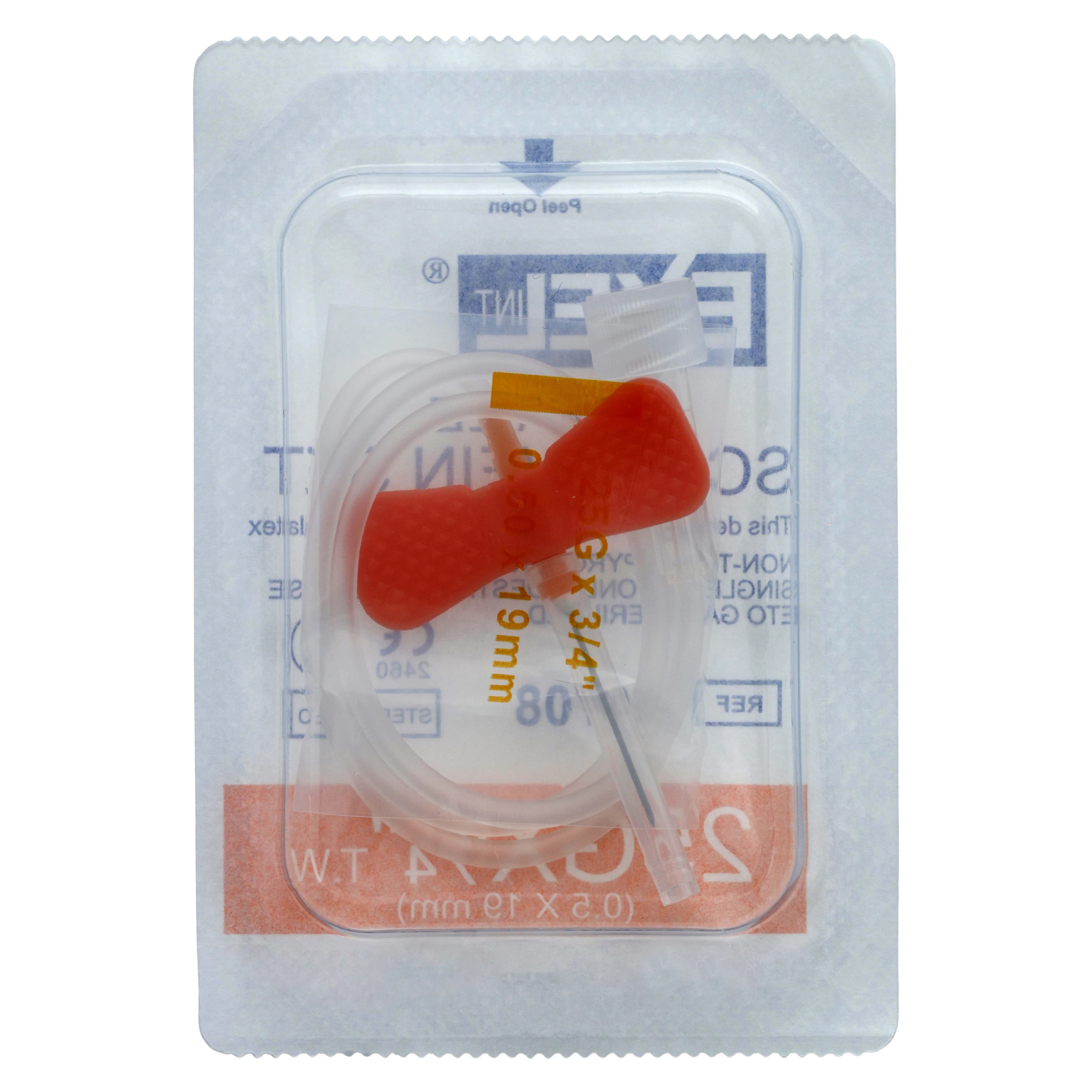 Exel Scalp Vein Set, 25 Gauge, 3/4" Needle, 12" Tubing, Siliconized Stainless Steel, Sterile, Latex-Free, DEHP-Free, Orange, 50/Box thumbnail 4
