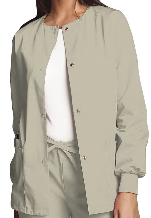 Cherokee Workwear Warm-Up Jacket, Snap Front, 2 Pockets, Khaki, 5X-Large, Each - Jacket Warm-Up Snap Front 2Pkt - Image 1