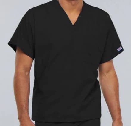 Cherokee Workwear Scrub Top Unisex V-Neck 1 Pocket, Short Sleeves, Medium, Black, 65% Polyester/35% Cotton, 4777 - Scrub Top Unisex V-Neck 1Pkt - Image 1