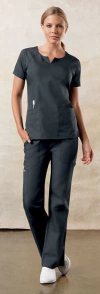 Cherokee Workwear 4824 Scrub Top, Notched Round Neck, Short Sleeves, 4 Pockets, Women's X-Small, Pewter, Each - Scrub Top Notched Round Neck - Image 1