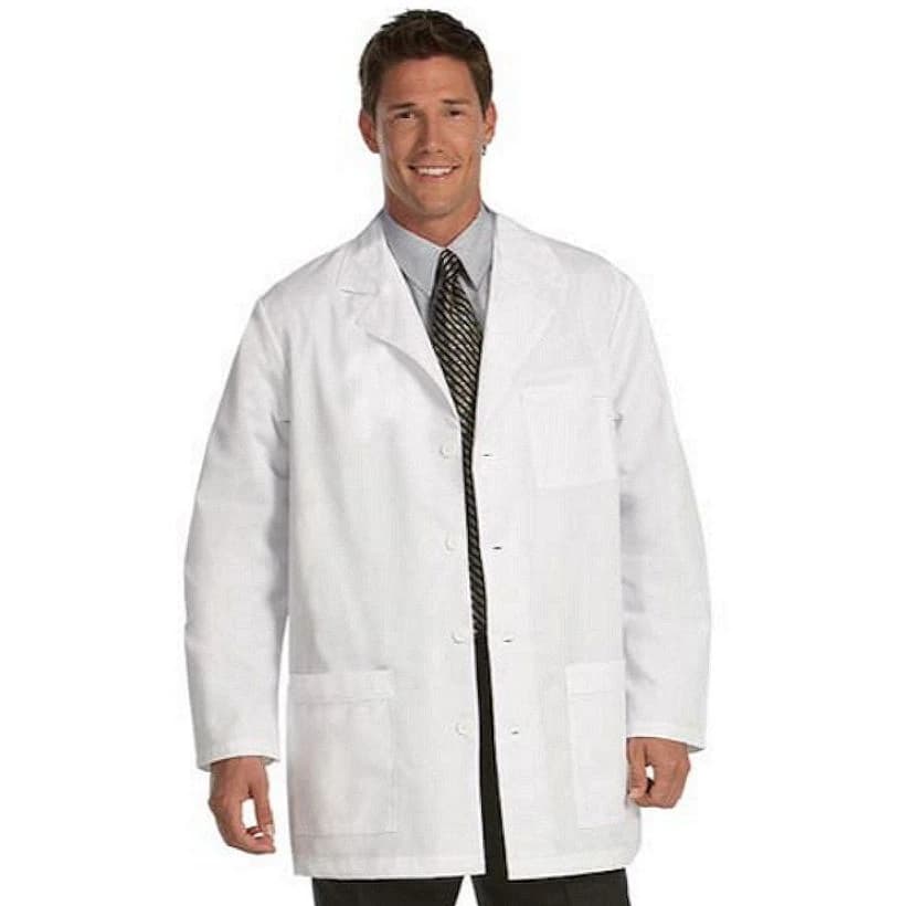 Fashion Seal Lab Coat, Men's Short 34"L, White, 65% Polyester / 35% Cotton, 3 Pockets, Style 447 - Lab Coat Mens Short 34"L - Image 1