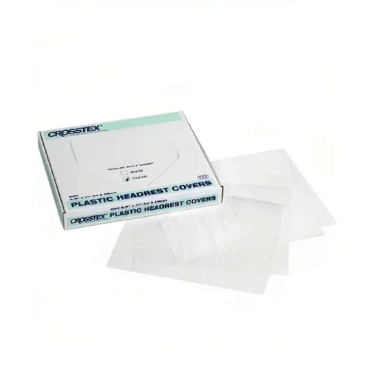 Crosstex Regular Headrest Covers, Clear Plastic, 9.5" x 11", 1000/Case - Regular Headrest Covers Plastic Clear Case of 1000 - Image 1