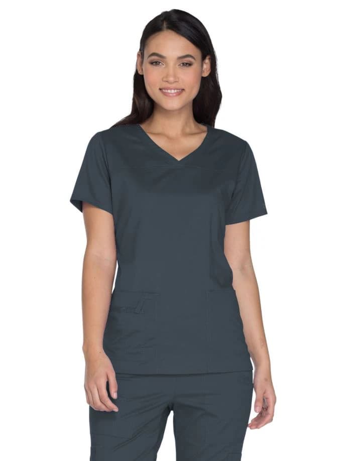 Cherokee Workwear Scrub Top, Womens Core Stretch, V-Neck, 3 Pockets, Large, Pewter, 4727 - Scrub Top Womens Core Stretch - Image 1