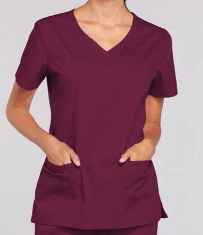 Cherokee Workwear Core Stretch Women's V-Neck Scrub Top, Wine, X-Large, Style 4727 - Scrub Top Womens Core Stretch - Image 1