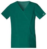 Cherokee Workwear Core Stretch Women's Mock Wrap V-Neck Scrub Top, Hunter Green, X-Small, 4728 - Scrub Top Mock Wrap Core Stret - Image 1
