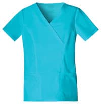 Cherokee Workwear Core Stretch Women's Scrub Top, Mock Wrap V-Neck, Short Sleeves, Turquoise, X-Small, 4728 - Scrub Top Mock Wrap Core Stret - Image 1
