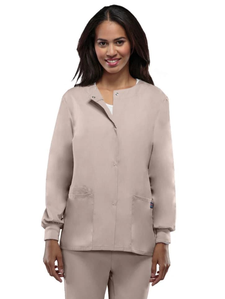 Cherokee Workwear Warm-Up Jacket, Snap Front, 2 Pockets, Taupe, Small - Jacket Warm-Up Snap Front 2Pkt - Image 1