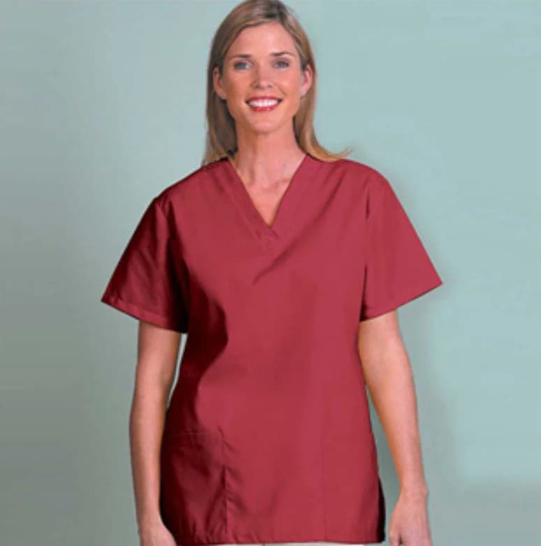 Fashion Seal Fashion Poplin Scrub Shirt, V-Neck, Women's, Medium, Sangria, 65% Polyester / 35% Cotton, 2 Pockets with Scissor Holder - Tunic Scrub V-Neck Ladies Med - Image 1