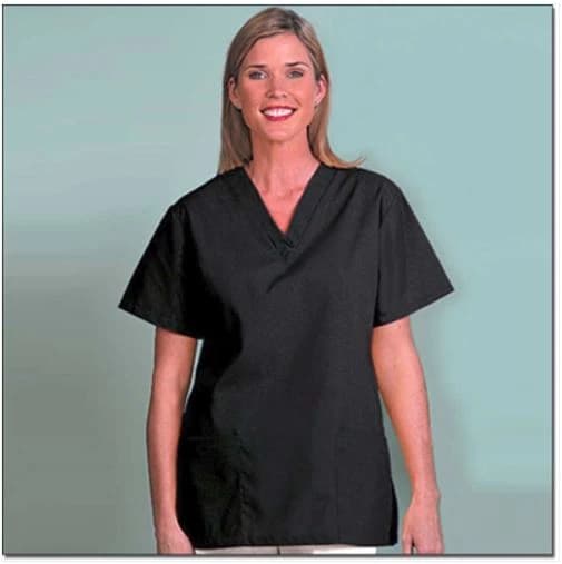 Fashion Seal Healthcare® Ladies' V-Neck Tunic, Black, Extra Large, 65% Polyester/35% Cotton, Short Sleeve, 2 Pockets - Fashion Seal Healthcare® Ladies’ V-Neck Tunics, Black - Extra Large - Image 1