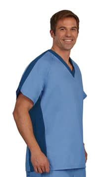 Fashion Seal Unisex Side Flex Scrub Shirt, Navy/Ceil, X-Small, 65% Polyester/35% Cotton, Style 7182 - Scrub Shirt Unisex Side Flex - Image 1