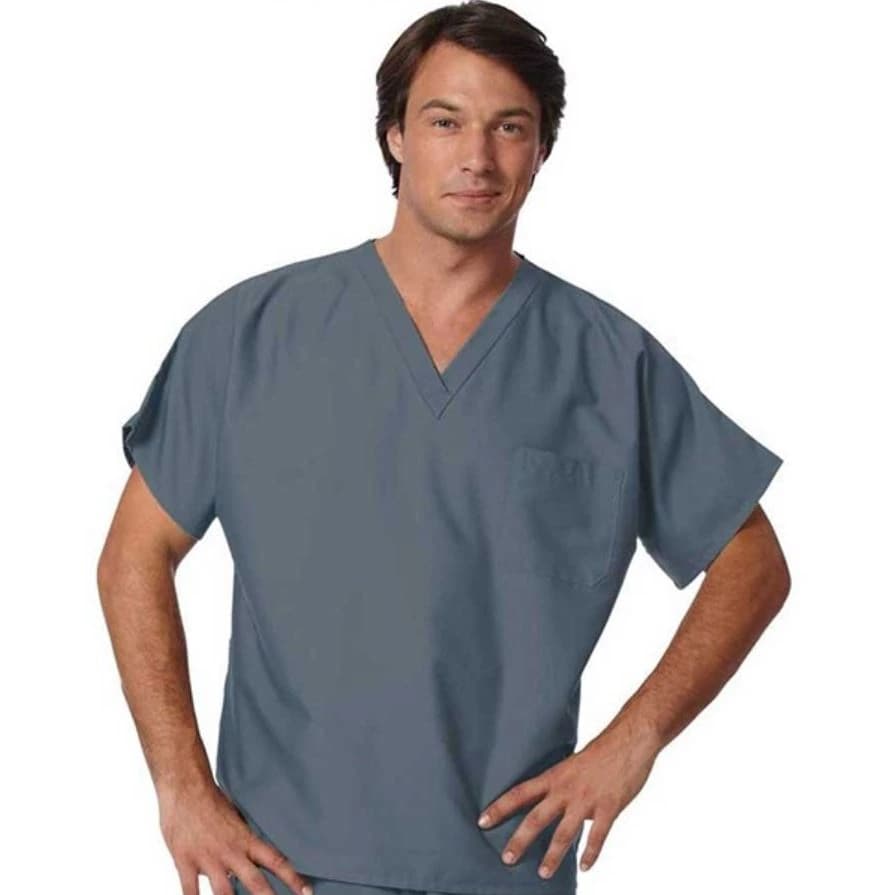 Fashion Seal Scrub Top Unisex V-Neck 1 Pocket, Pewter, Small, 65% Polyester/35% Cotton, 78785 - Scrub Top Unisex 1 Pkt V-Neck - Image 1