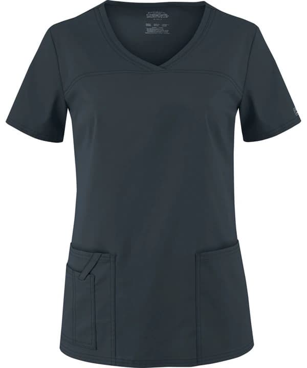 Cherokee Workwear Core Stretch Women's Scrub Top, V-Neck, Short Sleeves, 3 Pockets, Pewter, 2X Small, Each - Scrub Top Womens Core Stretch - Image 1