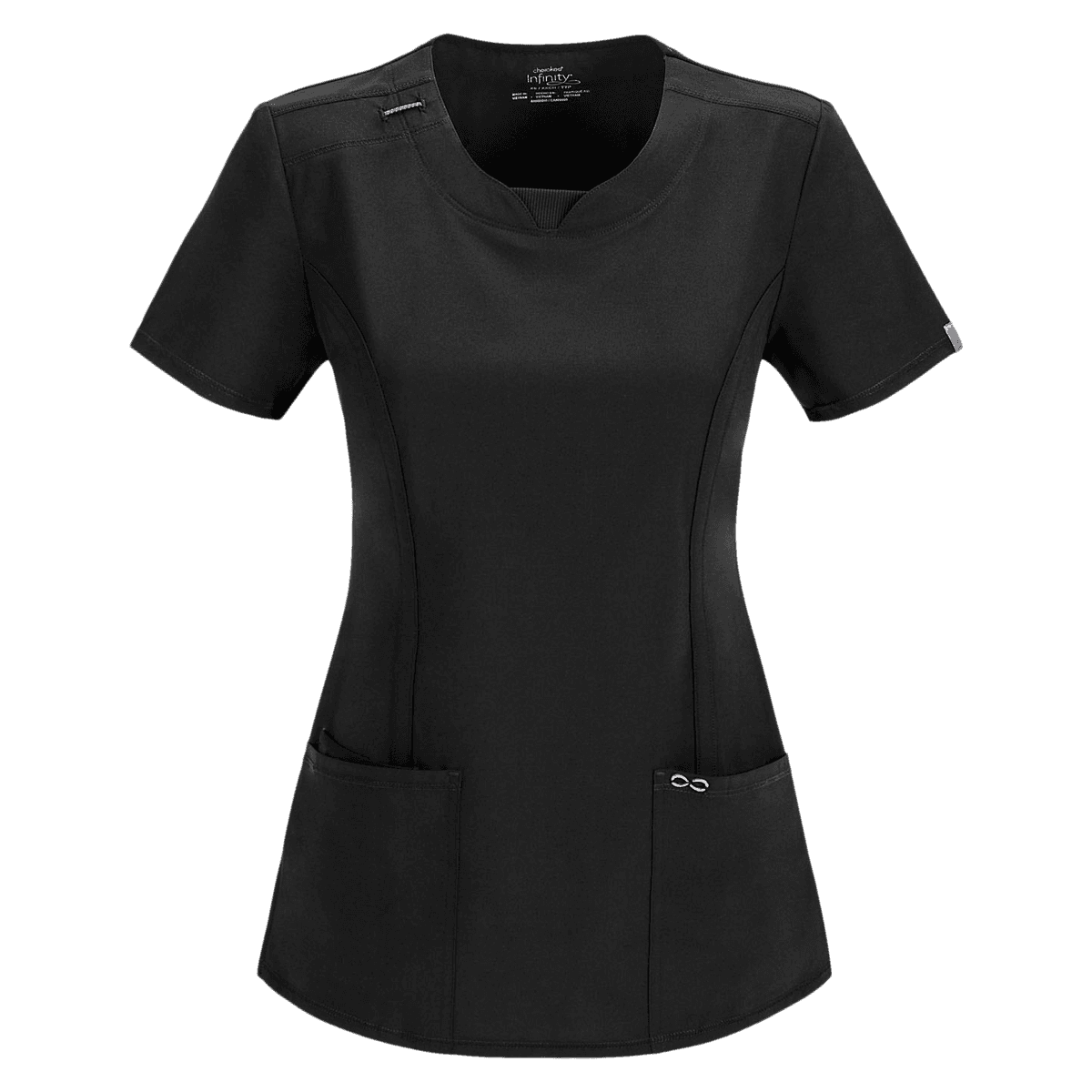 Cherokee Workwear Women's Round Neck Scrub Top, Black, X-Large, 3 Pockets, 26 in Length - Scrub Top Women's Rnd Nk 2 Pkt - Image 1