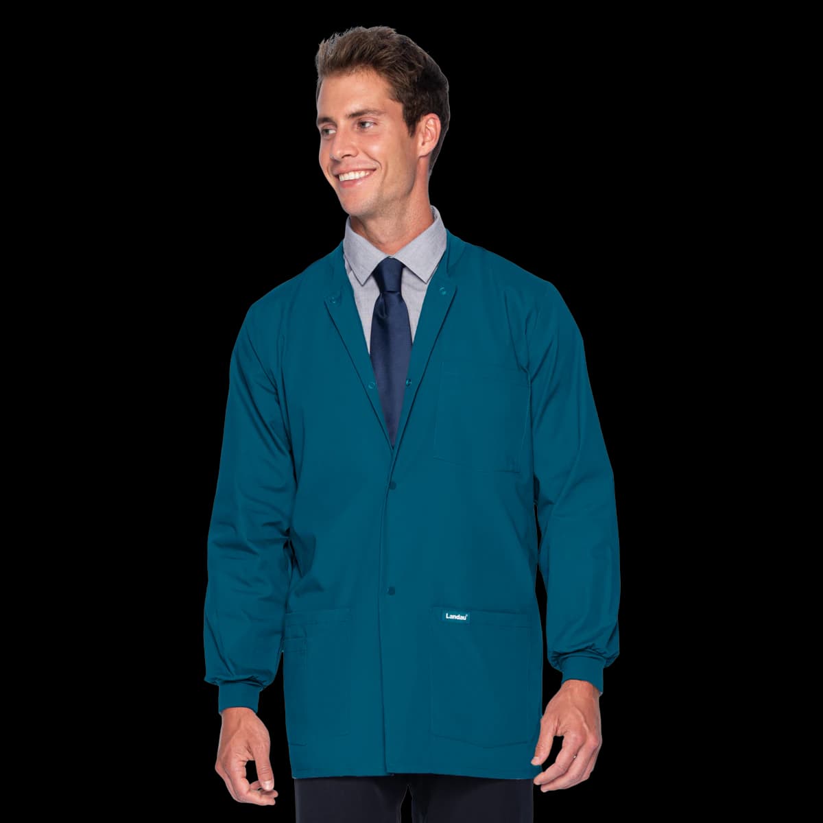 Landau Warm-Up Jacket, 5-Pocket, Snap Front, Long Sleeves, Men's Small, Caribbean Blue, 31.5 in, Style 7551 - Jacket Warm-Up 5 Pkt - Image 1