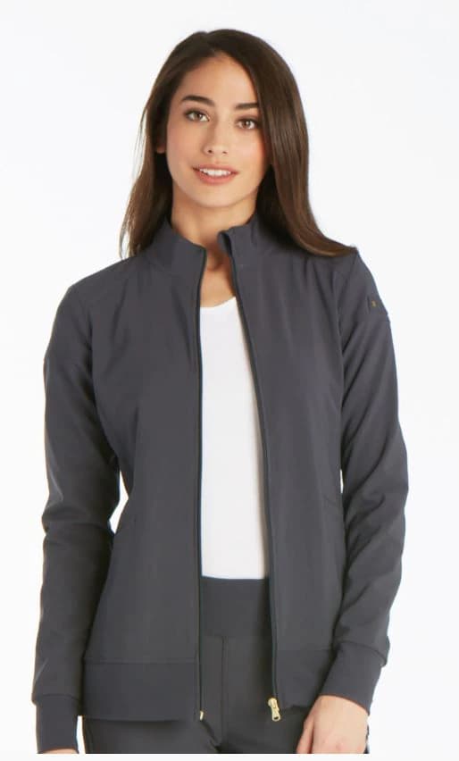 Cherokee Workwear iFlex Warm-Up Jacket, Women's, Zip Front, Long Sleeves, Medium, Pewter, 26 in, Each - Jacket Warm-Up Zp Frnt Ladies - Image 1
