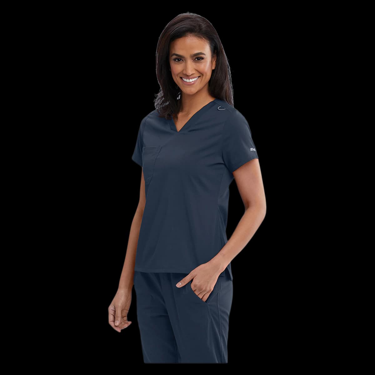 Grey's Anatomy Bree Scrub Top, V-Neck, 1 Pocket, Large, Gray with Spandex Stretch - Scrub Top Bree Stretch VN - Image 1