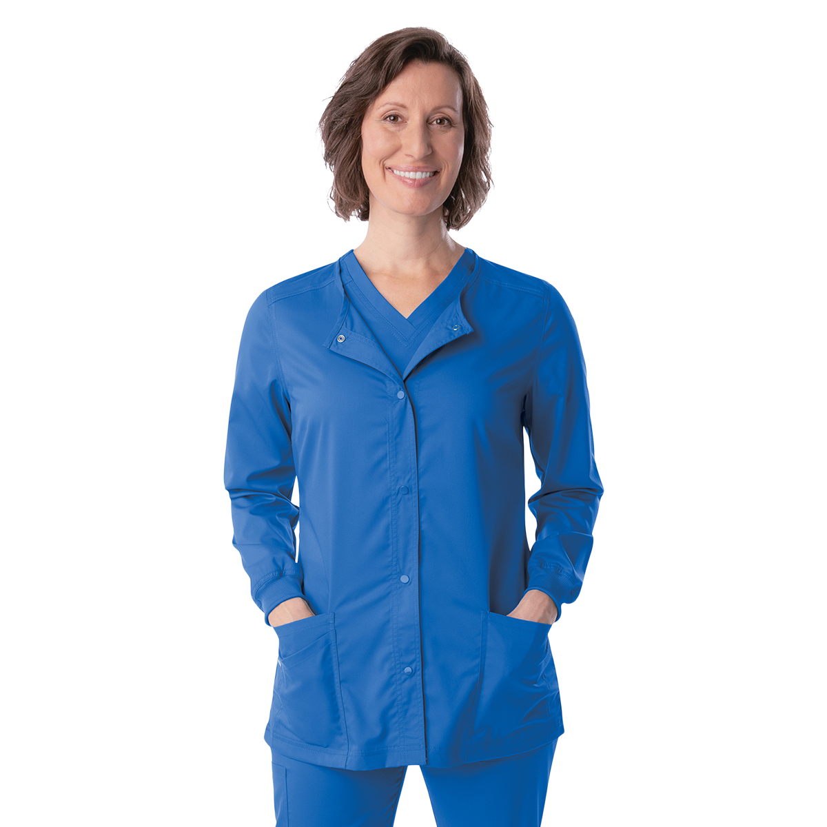 Proflex Warm-Up Jacket, Women's, Royal Blue, X-Small, Snap Front, 3 Pockets, Long Sleeves, Knit Cuff - Proflex Snap Front Jacket - Image 1
