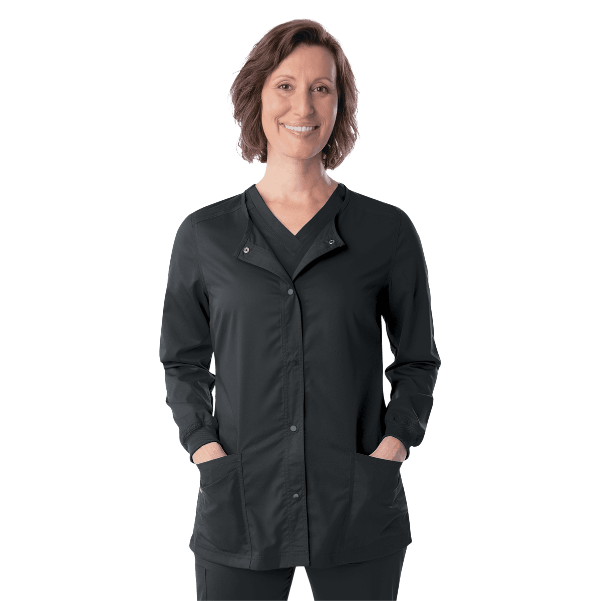 Landau Proflex Women's Snap Front Warm-Up Jacket, Black, X-Large, 73% Polyester / 25% Rayon / 2% Spandex - Proflex Snap Front Jacket - Image 1