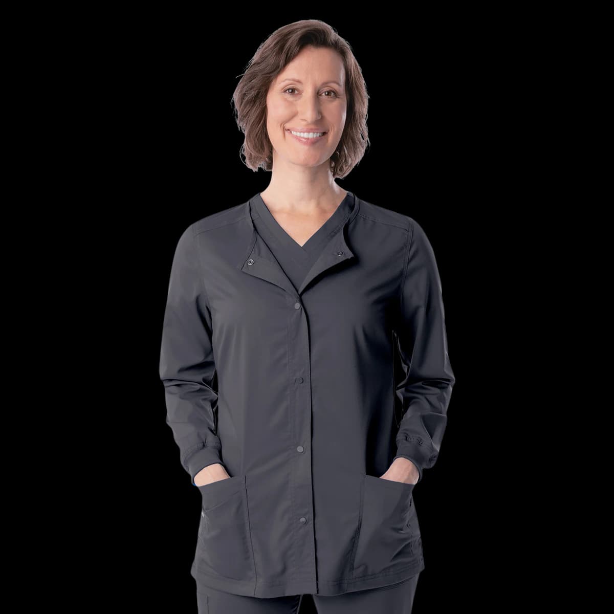 Landau Proflex Women's Snap Front Warm-Up Jacket, Graphite, X-Large, 3 Pockets - Proflex Snap Front Jacket - Image 1