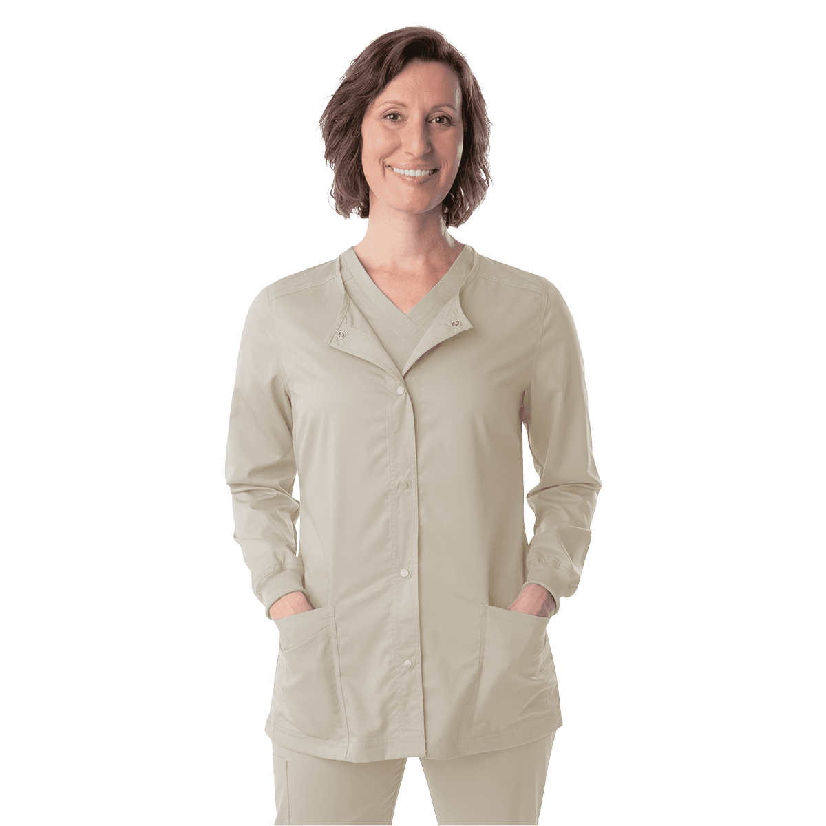 Proflex Warm-Up Jacket, Women's, Sandstone, X-Large, Snap Front, 3 Pockets, Long Sleeves, Knit Cuff - Proflex Snap Front Jacket - Image 1