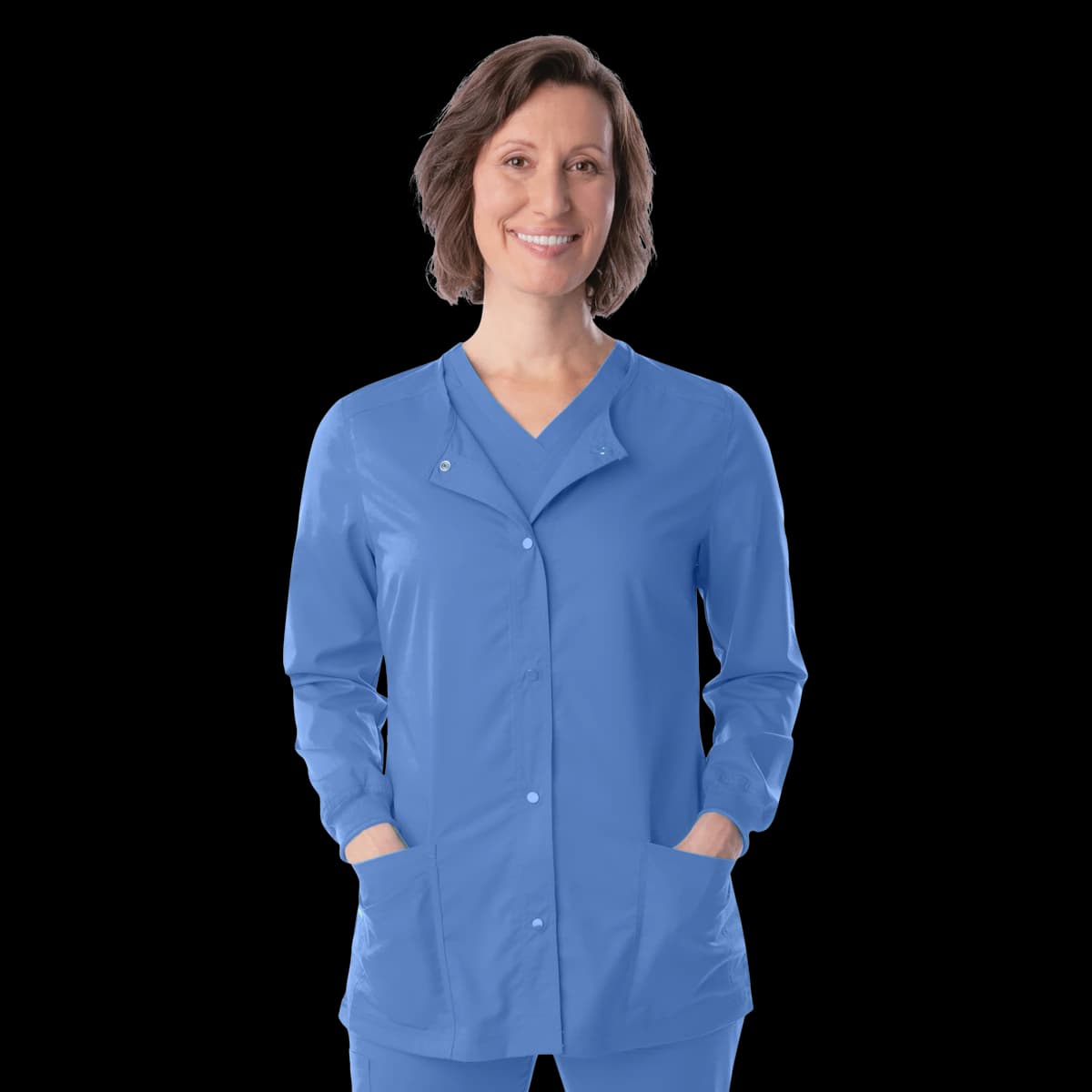 ProFlex Women's Snap Front Warm-Up Jacket, Teal, 3XL, 73% Polyester/25% Rayon/2% Spandex - Proflex Snap Front Jacket - Image 1