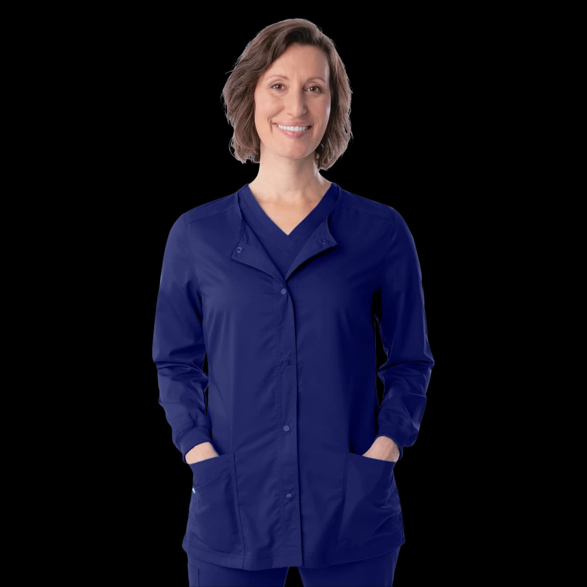 Landau Proflex Women's Snap Front Warm-Up Jacket, True Navy, 3X-Large, 73% Polyester/25% Rayon/2% Spandex - Proflex Snap Front Jacket - Image 1