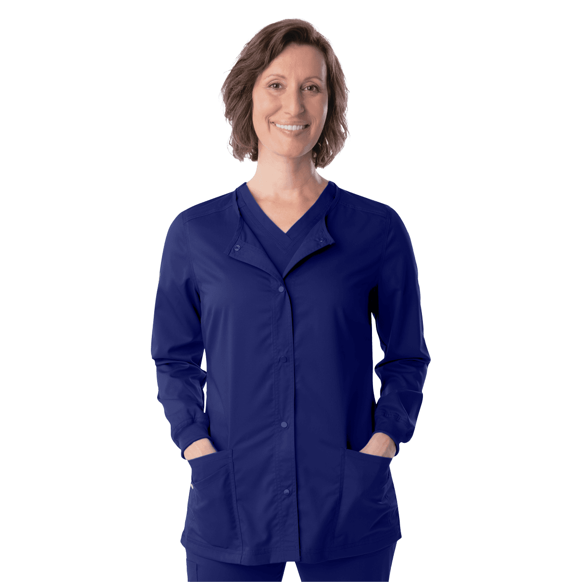 Landau Proflex Women's Snap Front Warm-Up Jacket, True Navy, 4XL, 73% Polyester/25% Rayon/2% Spandex - Proflex Snap Front Jacket - Image 1