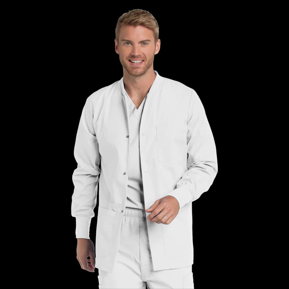 Landau Essentials Warm-Up Jacket, 5-Pocket, Long Sleeves, Knit Cuff, Men's, White, 5X-Large, Each - Jacket Warm-Up 5 Pkt - Image 1