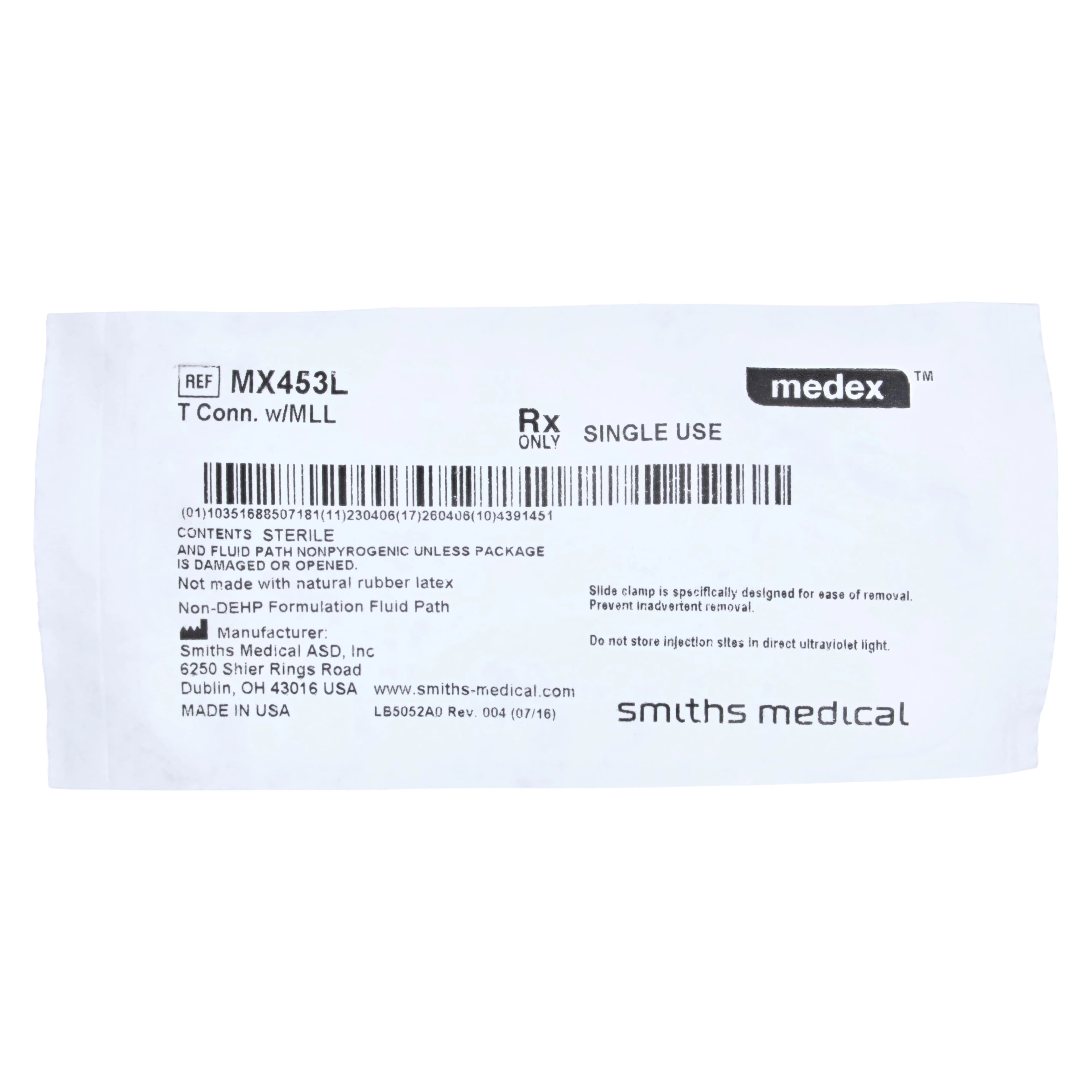 Medex IV Extension Set T-Connector with Luer Lock, 7" Male Luer Lock Adapter, Removable Blue Slide Clamp, Sterile, 50/Case - T-Connector w/ Luer Lock - Image 1