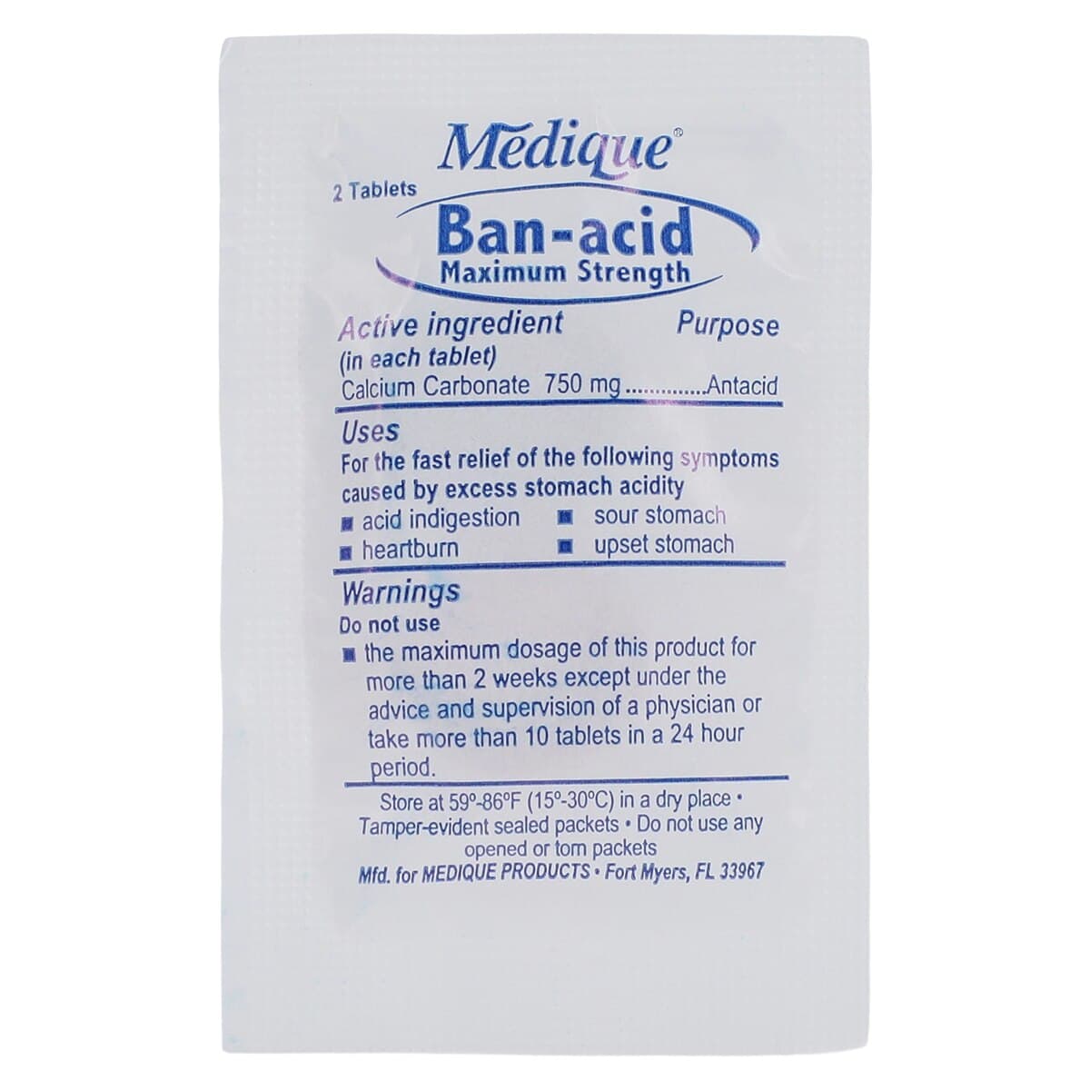 Medique Ban-Acid Antacid Tablets, Max Strength, 750 mg, Berry, 150 Tablets (75 x 2)/Box thumbnail 3
