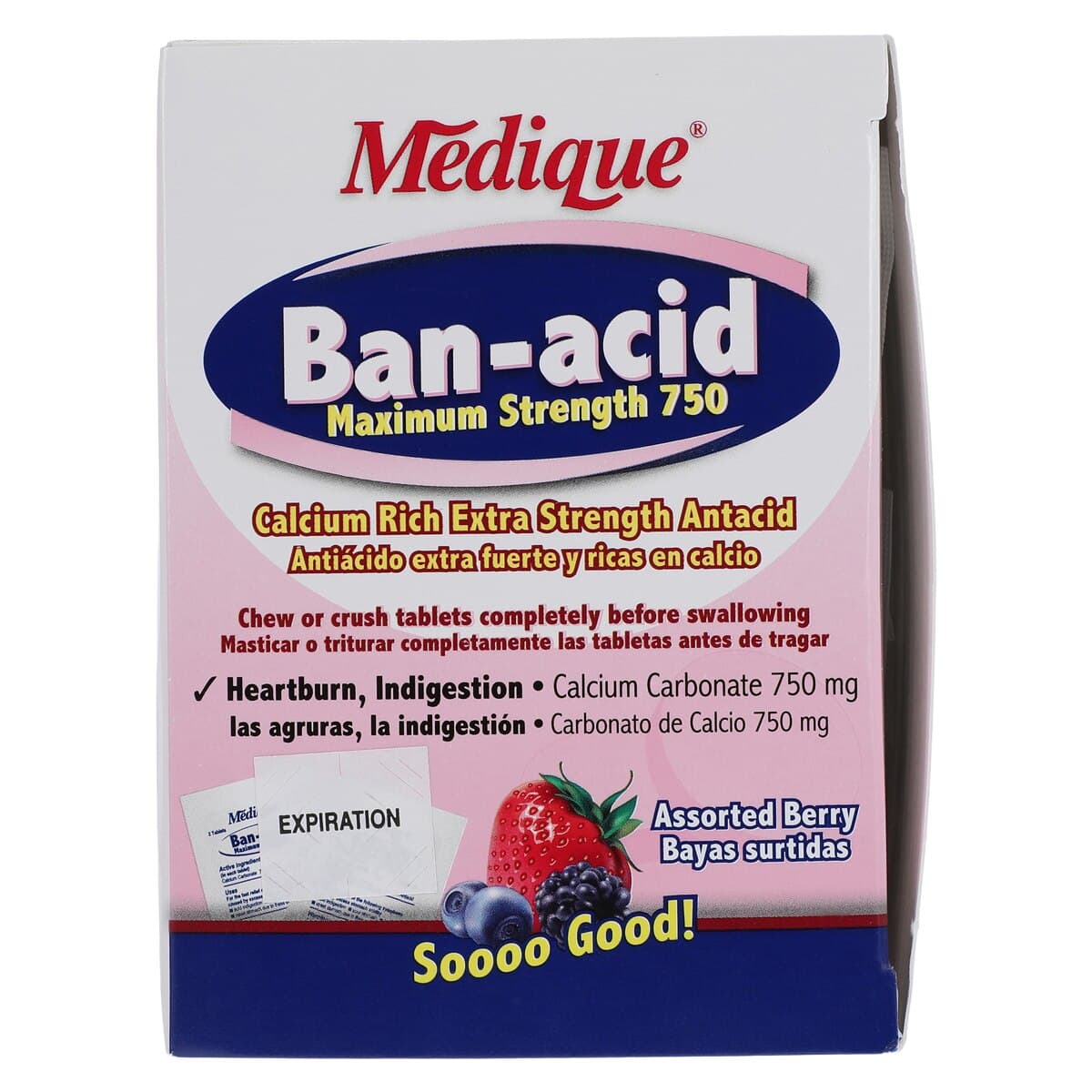 Medique Ban-Acid Antacid Tablets, Max Strength, 750 mg, Berry, 150 Tablets (75 x 2)/Box thumbnail 8