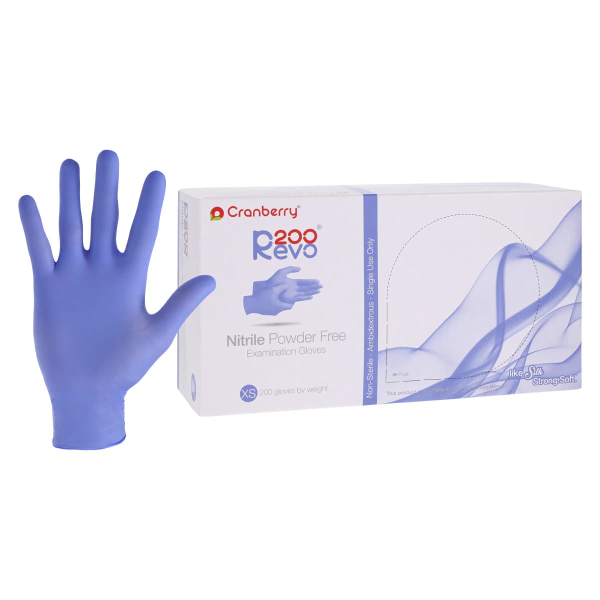 Cranberry Revo200® Nitrile Exam Gloves, Powder Free, Latex Free, Extra Small, Dark Blue, 200/Box, CR3205 - Cranberry Revo200® Nitrile Exam Gloves – Powder Free, Latex Free, 200/Box - Extra Small - Image 1