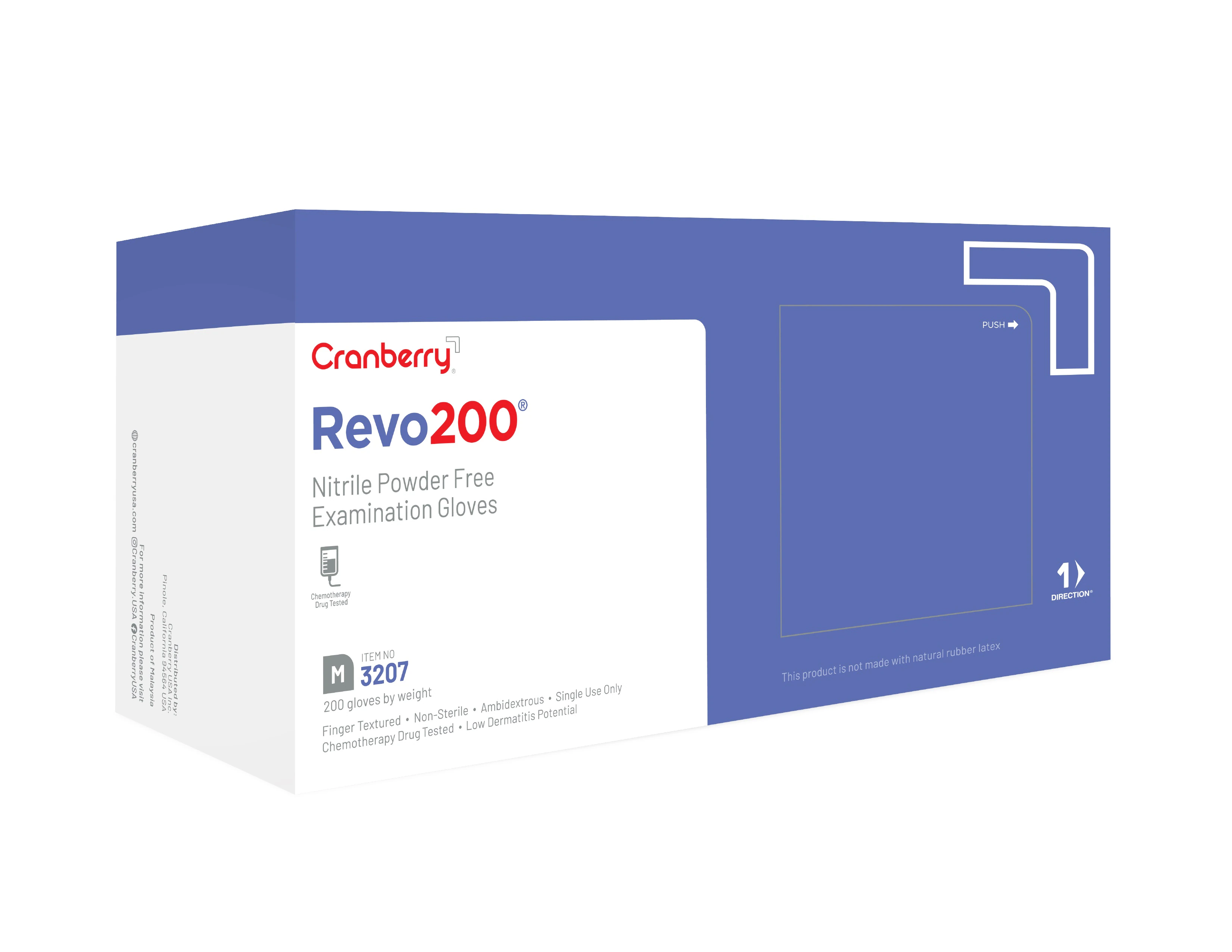 Cranberry Revo200 Nitrile Examination Gloves, Powder-Free, Latex-Free, Medium, Dark Blue, 200/Box, CR3207 thumbnail 3