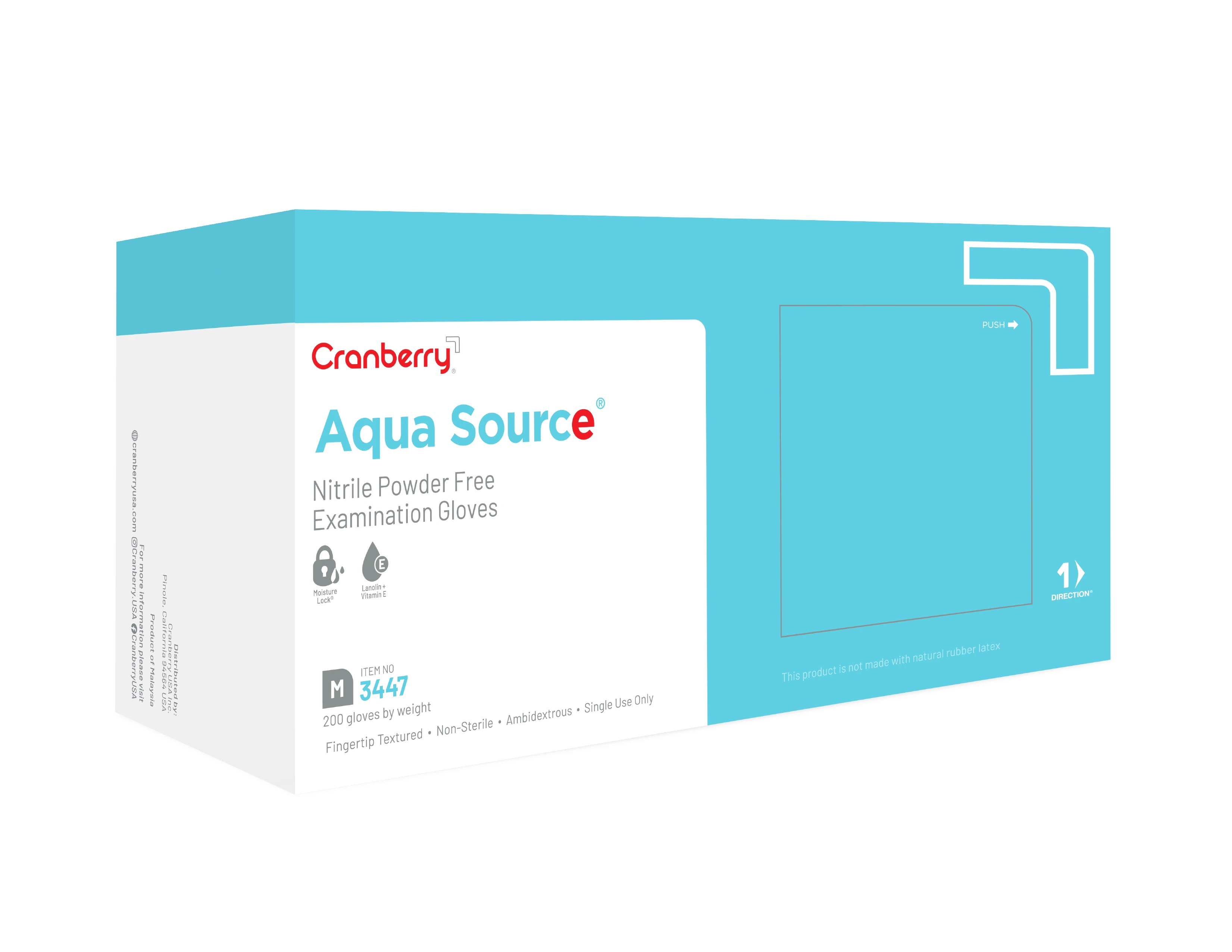 Cranberry Aqua Source® Nitrile Exam Gloves, Powder Free, Non-Sterile, Medium, Aqua, 200/Box, CR3447 thumbnail 2