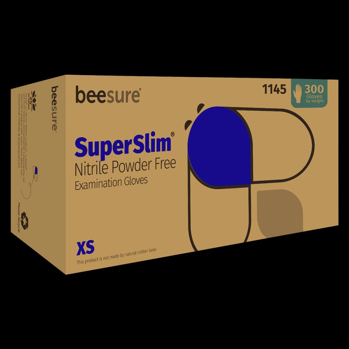 BeeSure SuperSlim Nitrile Examination Gloves, Powder-Free, Non-Sterile, Extra Small, Cobalt Blue, 300/Box, BE1145 thumbnail 2