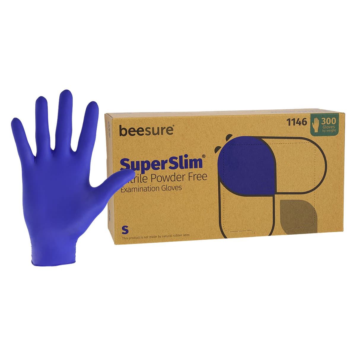 BeeSure SuperSlim Nitrile Examination Gloves, Powder-Free, Non-Sterile, Small, Cobalt Blue, 300/Box, BE1146 - BeeSure SuperSlim Nitrile Examination Gloves, Powder-Free, Small, Cobalt Blue, 300/Box - Image 1
