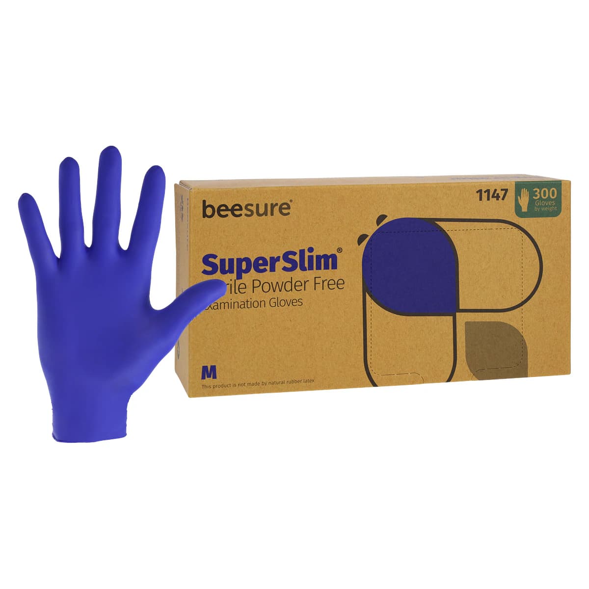 BeeSure SuperSlim Nitrile Examination Gloves, Powder-Free, Non-Sterile, Medium, Cobalt Blue, 300/Box, BE1147 - BeeSure SuperSlim Nitrile Examination Gloves, Powder-Free, Medium, Cobalt Blue, 300/Box - Image 1